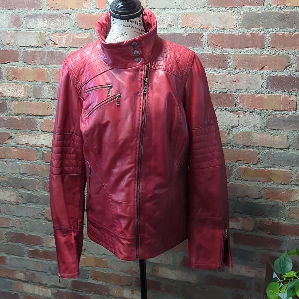 Red leather jacket. - Picture 1 of 8